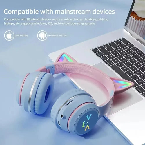 Cat Ear Wireless Headphones – Bluetooth, Foldable, Pink - CasaNova