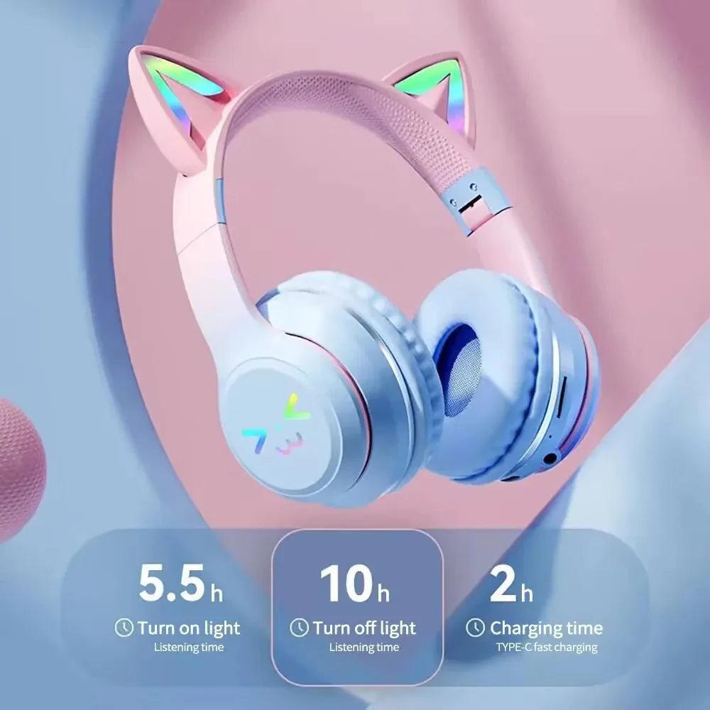 Cat Ear Wireless Headphones – Bluetooth, Foldable, Pink - CasaNova