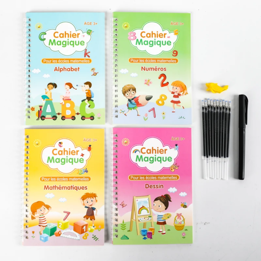 Pack Spécial rentrée 6 en 1 : 4 Cahier magique + 1 Ardoise magique + 1 Tableau Adhésif blanc