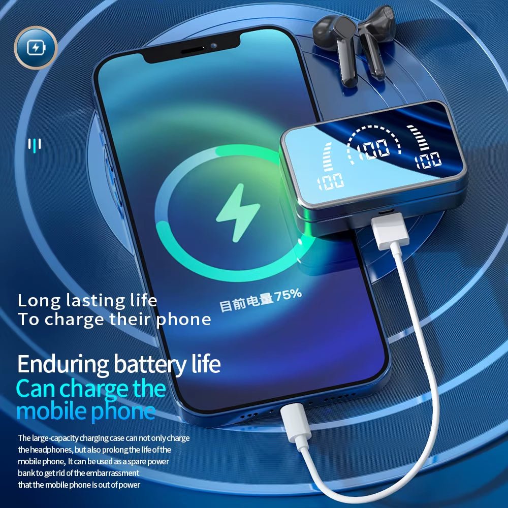 TWS Earbuds 5.3 – Noise-Cancelling, LED Display, Waterproof, Semi-In-Ear - CasaNova