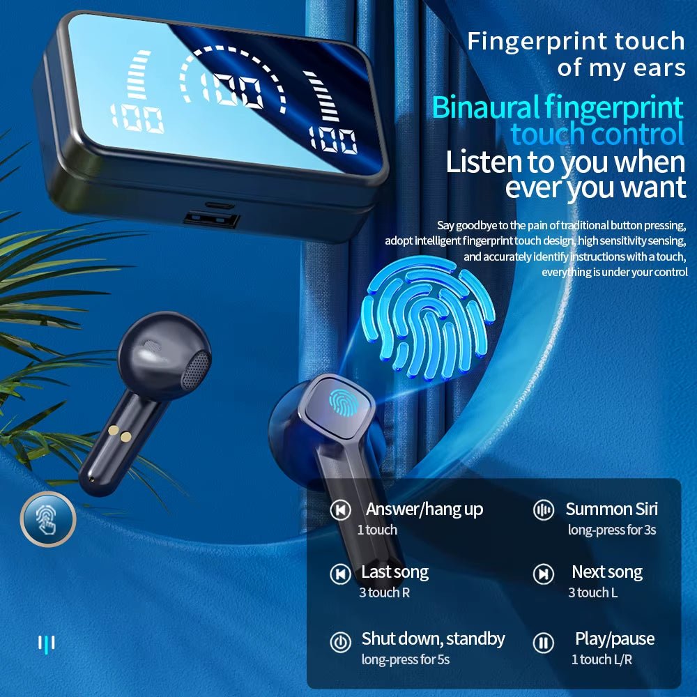 TWS Earbuds 5.3 – Noise-Cancelling, LED Display, Waterproof, Semi-In-Ear - CasaNova